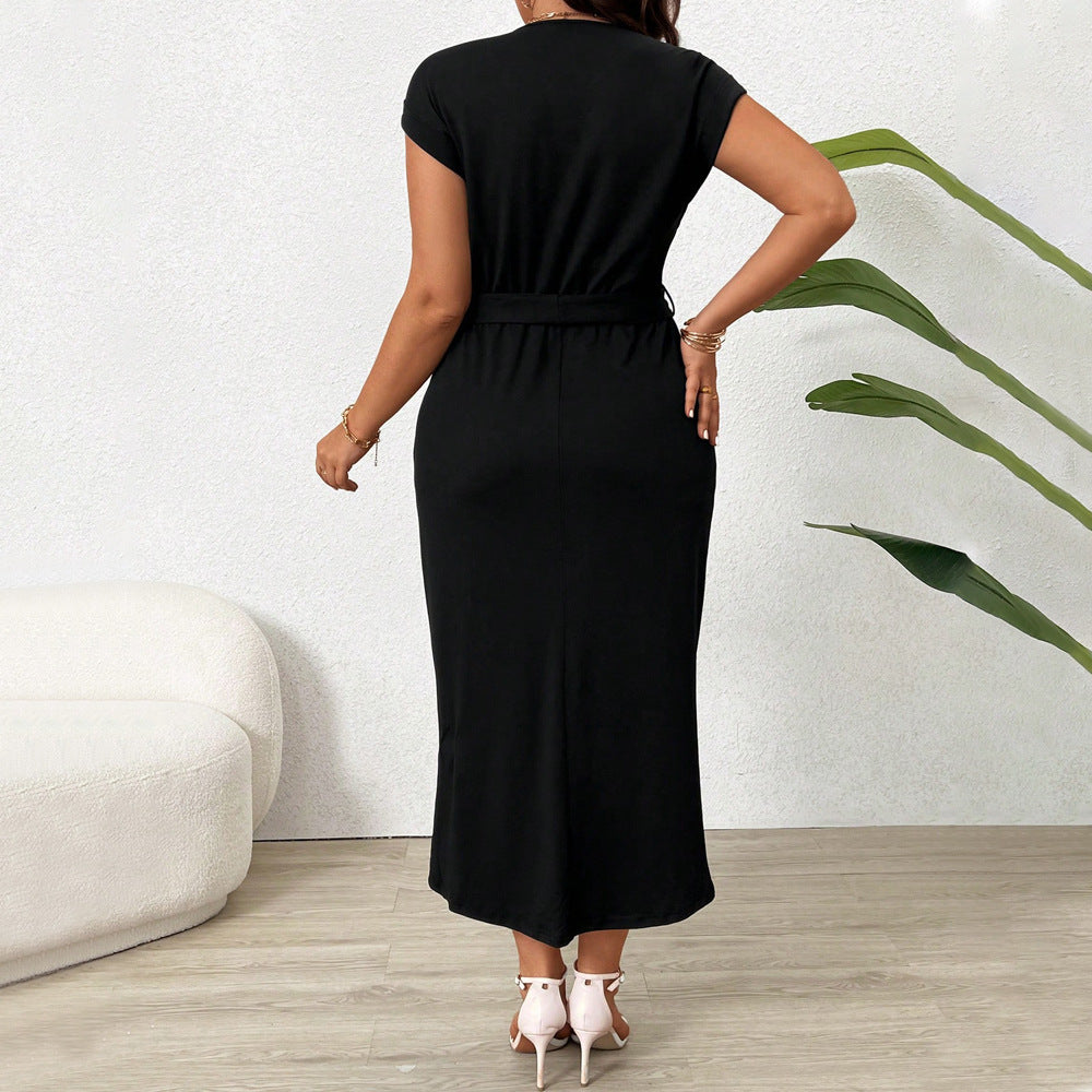 Black Bodycon Dress – High Waist Solid Color Polyester Dress