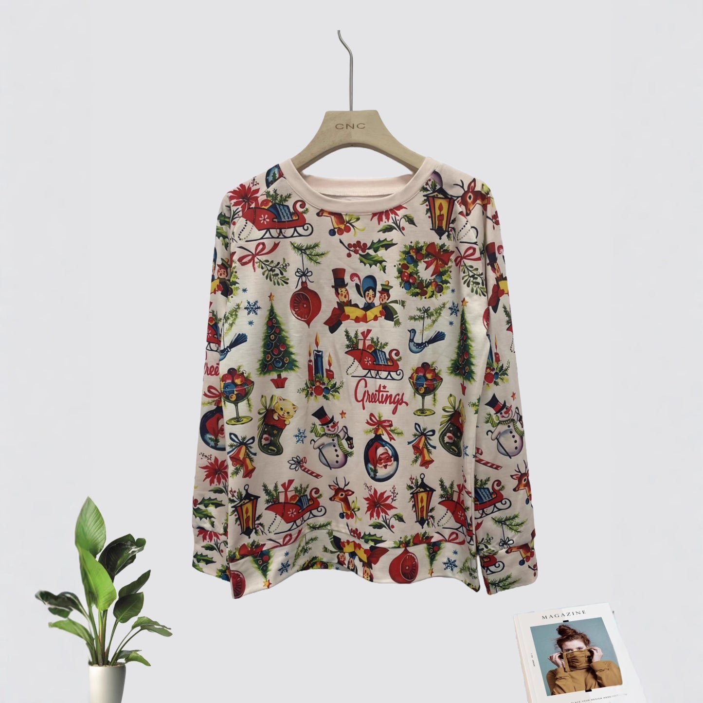 Pullover Sweatshirt – 3D Print Raglan Sleeve Polyester Top, Sizes S–XXL