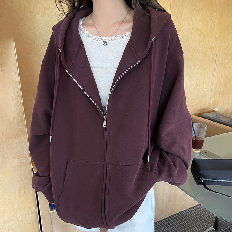 Loose Japanese & Korean Casual Cardigan Zipper Raglan Sleeve, Medium Thickness
