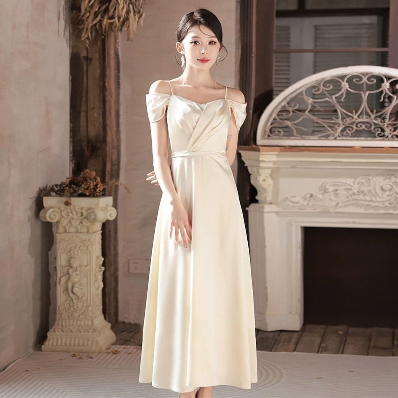 Champagne Mid-Waist Long Dress – Multiple Styles