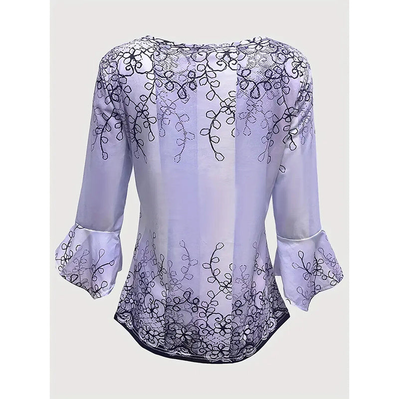 Women's V-Neck 3/4 Sleeve Button Front Tunic Blouse Dressy Casual Tee Top