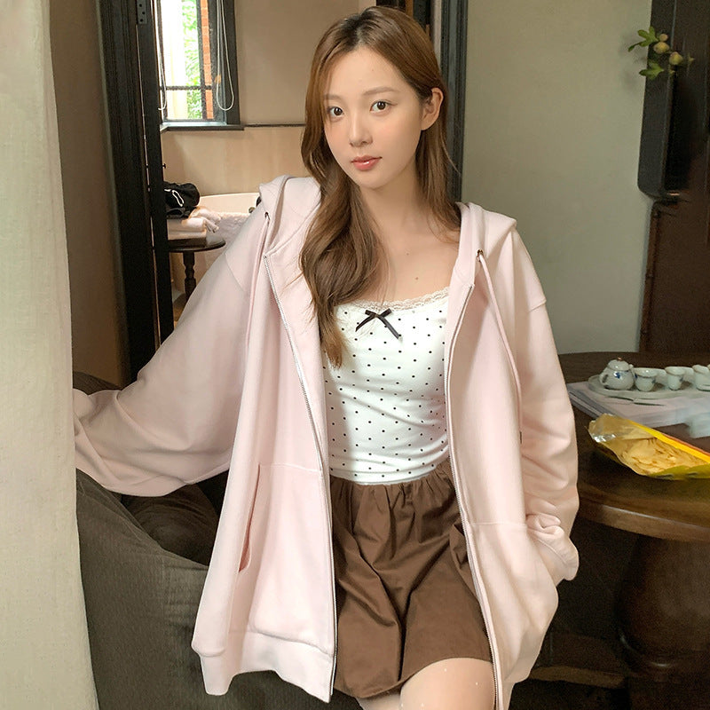 Loose Japanese & Korean Casual Cardigan Zipper Raglan Sleeve, Medium Thickness