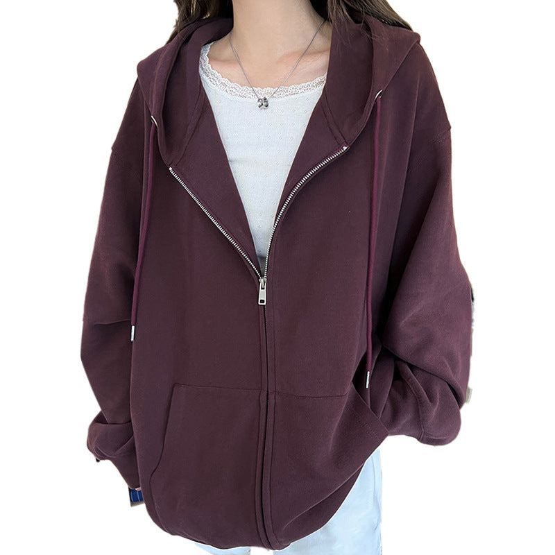 Loose Japanese & Korean Casual Cardigan Zipper Raglan Sleeve, Medium Thickness