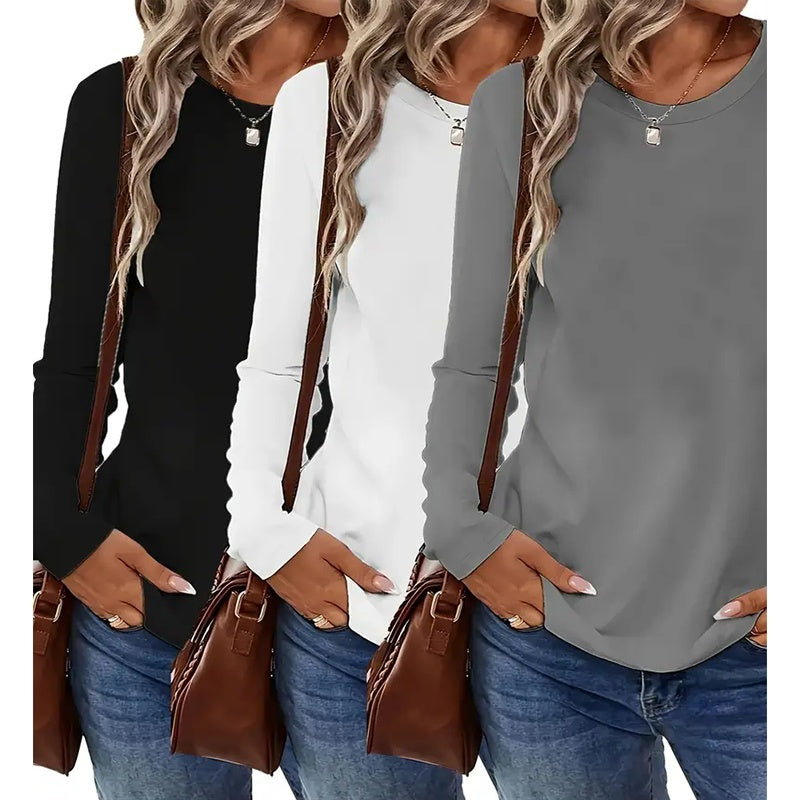 Pack Women’s Plus Size Long Sleeve Crew Neck Tees – Loose Fit Basic Tops