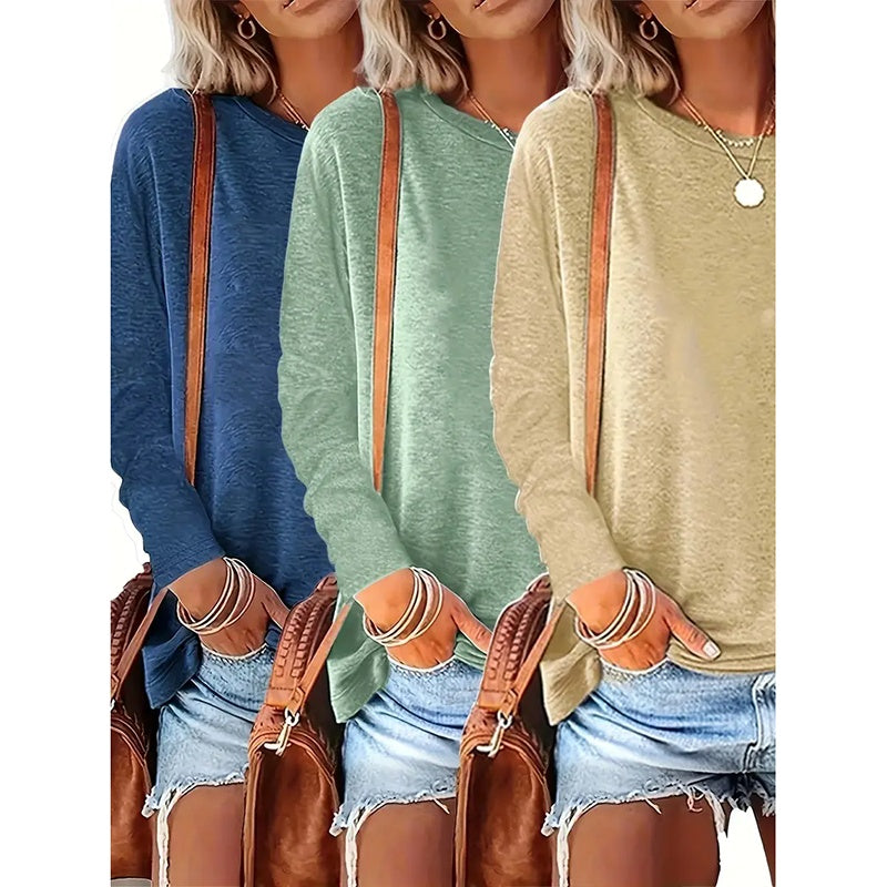 Pack Women’s Plus Size Long Sleeve Crew Neck Tees – Loose Fit Basic Tops