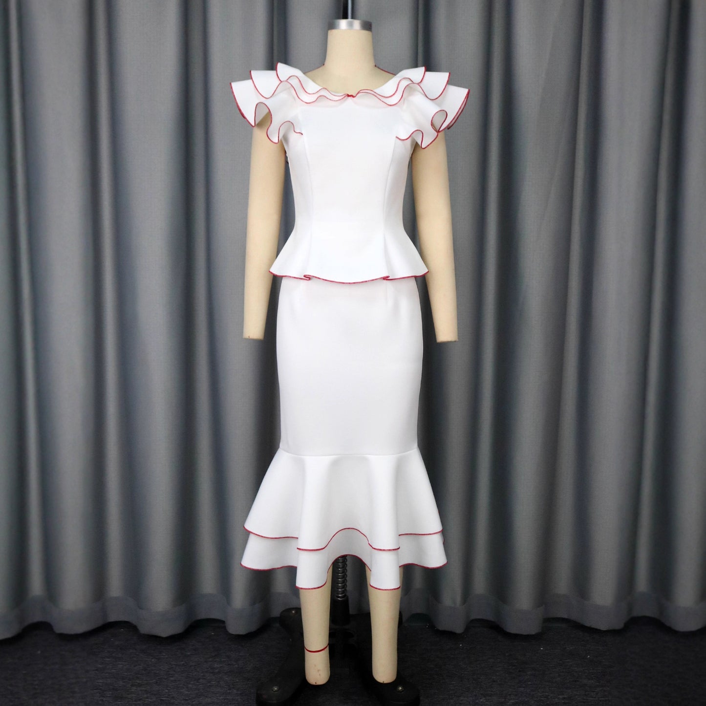 White Mid-Length Urban Dress with Ruffled Sleeves