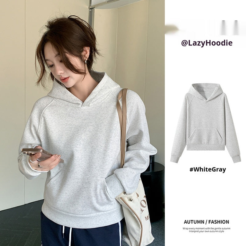 Women’s Solid Color Loose Pullover – Cotton Sweatshirt with Pocket