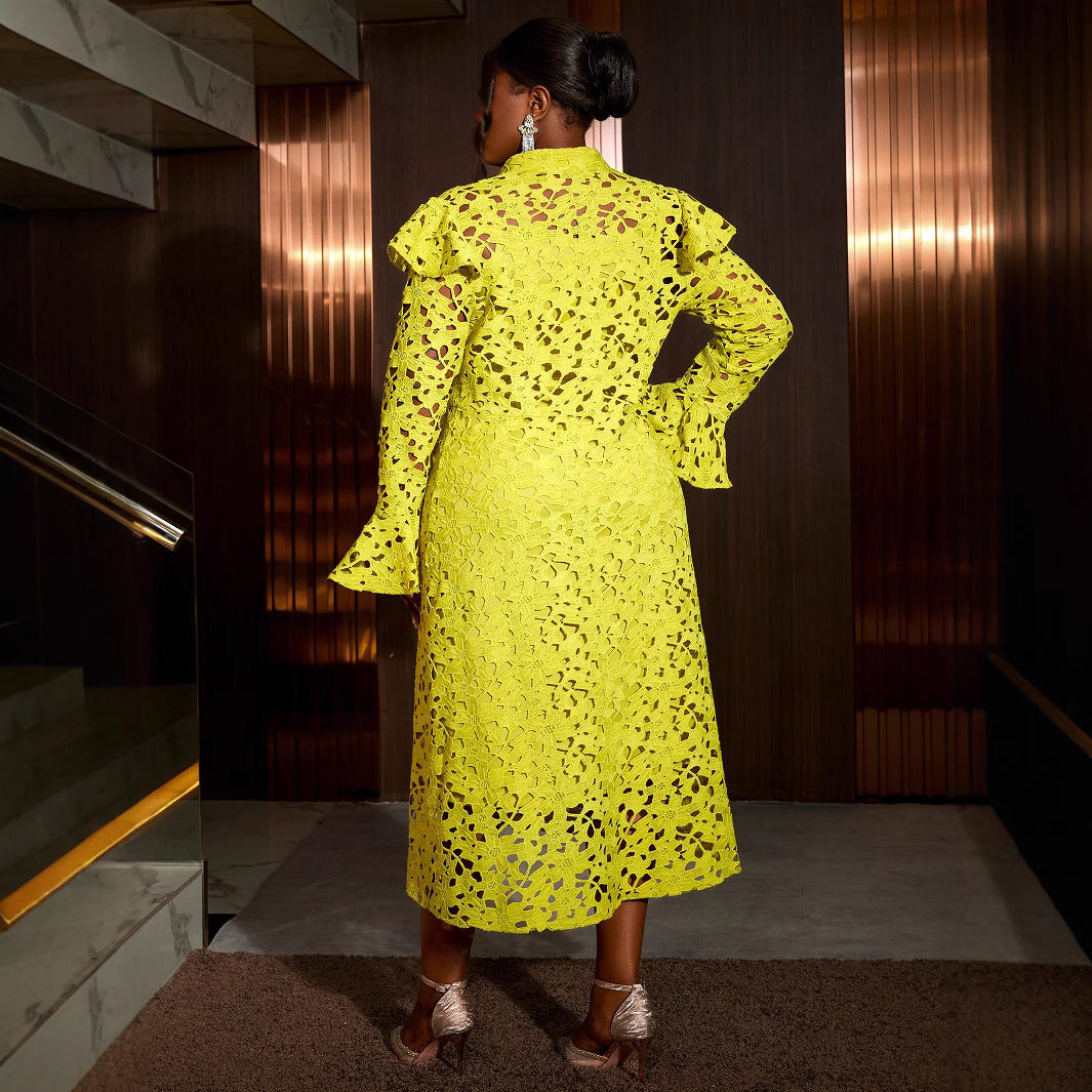 Elegant A-Line Mid-Length Dress with Bell Sleeves