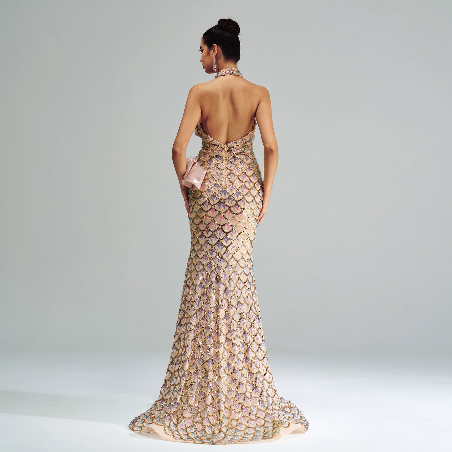 Sexy Champagne High-Waist Long Dress – Hip Skirt with Sequins, S–XL