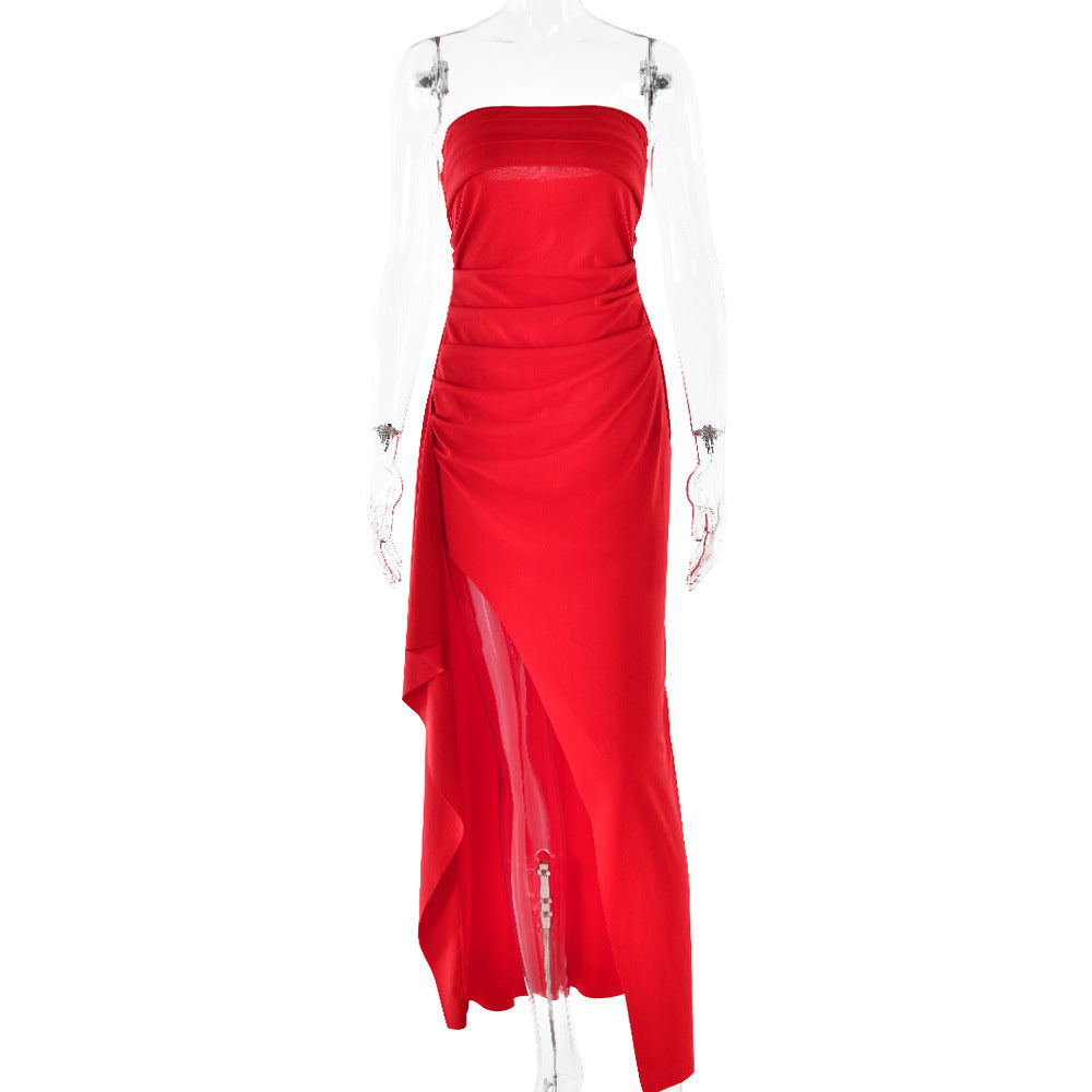 Backless Tube Top A-Line Maxi Dress – Sleeveless High Waist Evening Dress