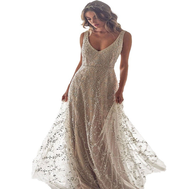 Apricot Bronzing Long Dress with Zipper – Mid Waist