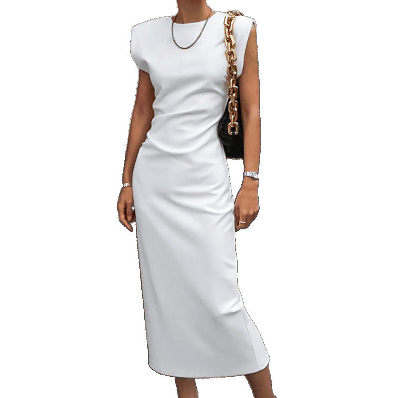 White High Waist Tight Skirt Dress – Zipper Detail Long Dress