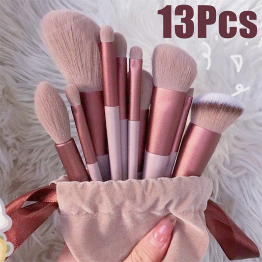Shop 13-piece professional makeup brush set with soft synthetic bristles, durable handles, and storage bag. Perfect for foundation, blush, eyeshadow & more.