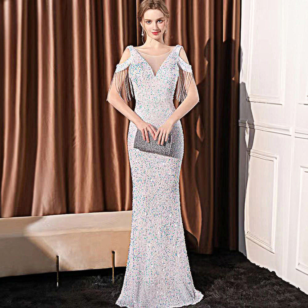 Sleeveless Polyester Rhinestone Dress with Zipper
