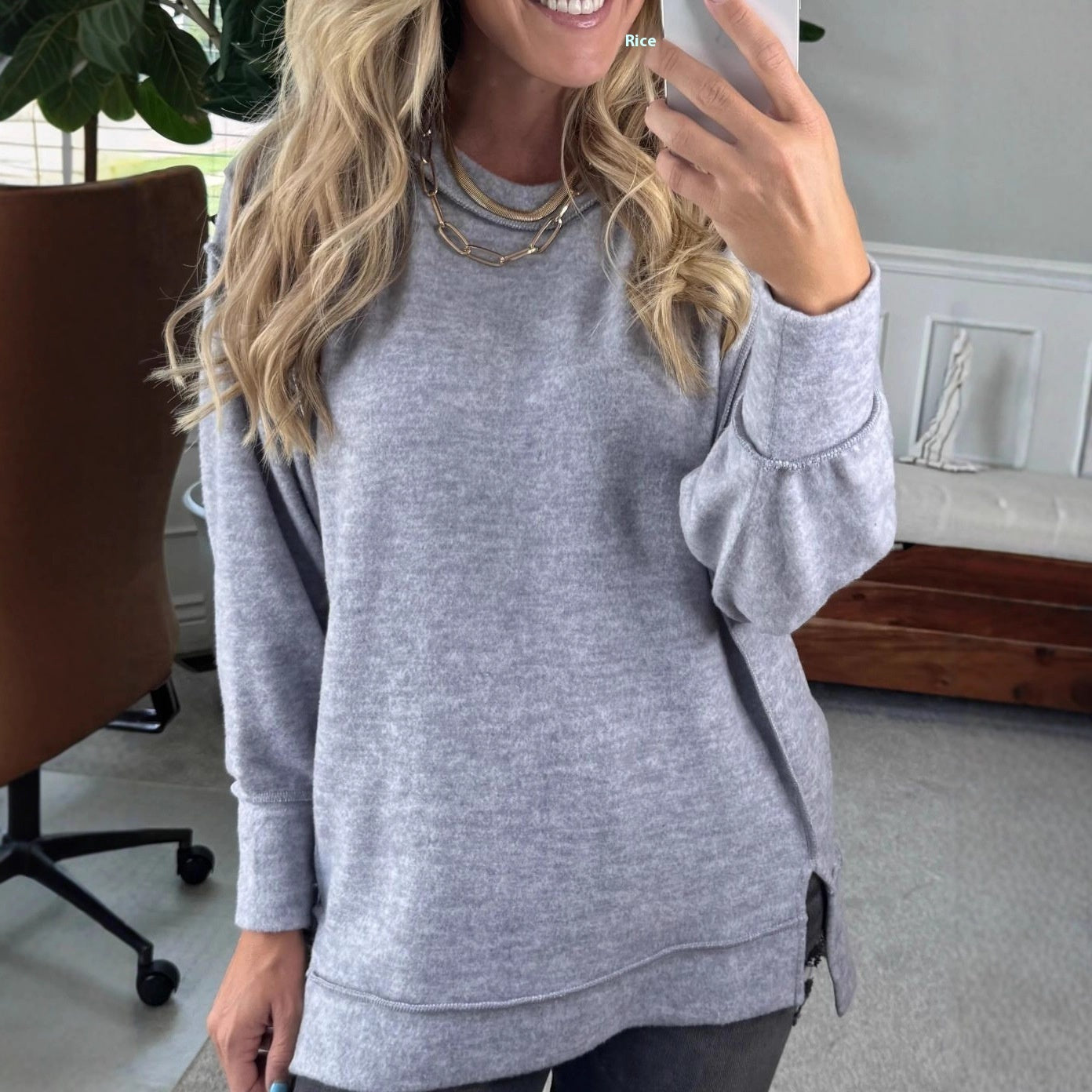 Women’s Loose Fit Solid Color Pullover Street Fashion Sweatshirt
