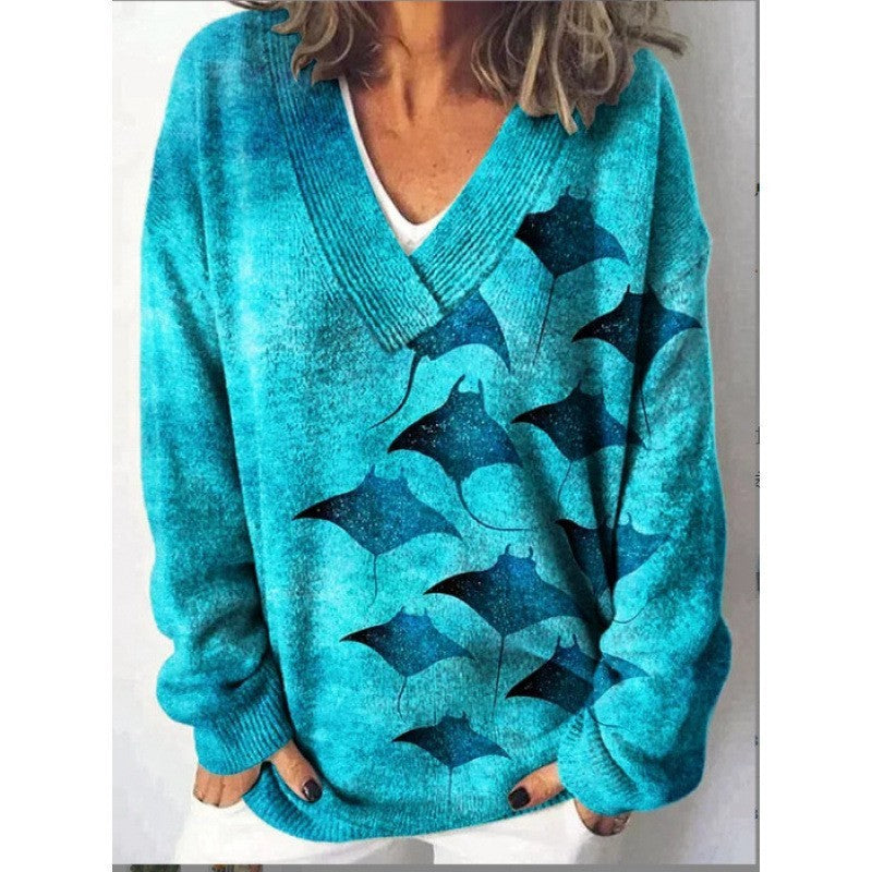 Women’s 3D Effect Pullover Sweater – Digital Print Polyester Top, Sizes S–5XL
