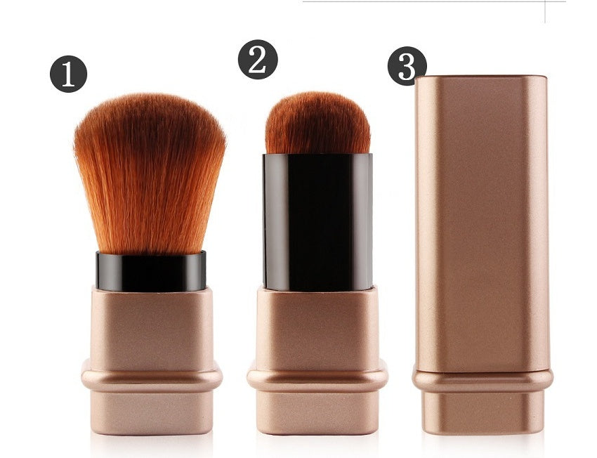 Portable Makeup Brush – Man-Made Fiber Bristles, Square Gold & Silver