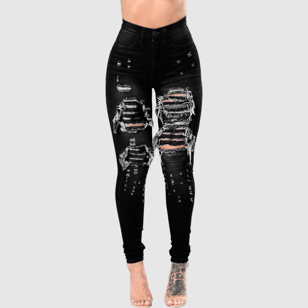 Ripped Washed Denim Women's Pants