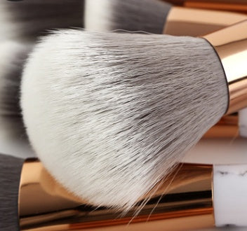 15-Piece Professional Makeup Brush Set – White Marble Handle, Horse & Synthetic Hair