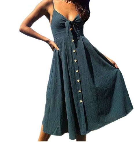 A-Line Cotton Blend Short Skirt Dress – Mid Waist Casual Style