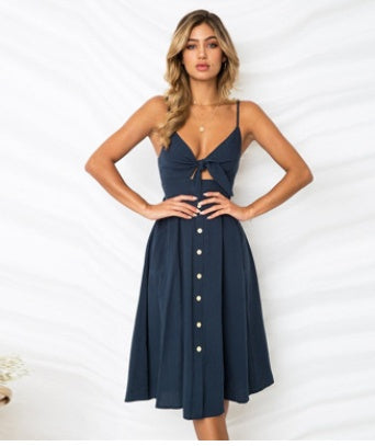A-Line Cotton Blend Short Skirt Dress – Mid Waist Casual Style