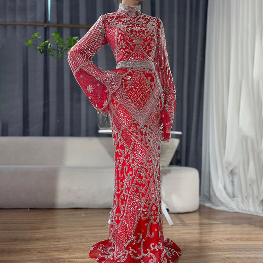 Shop this elegant mid-waist long sleeve dress with zipper detail, available in red, black, and gray. Made from polyester for comfort and style. Sizes S–4XL.