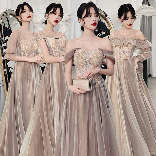 Sophisticated coffee-colored evening dress in multiple medium and long styles. Crafted from soft polyester for a refined, comfortable fit—perfect for formal occasions.