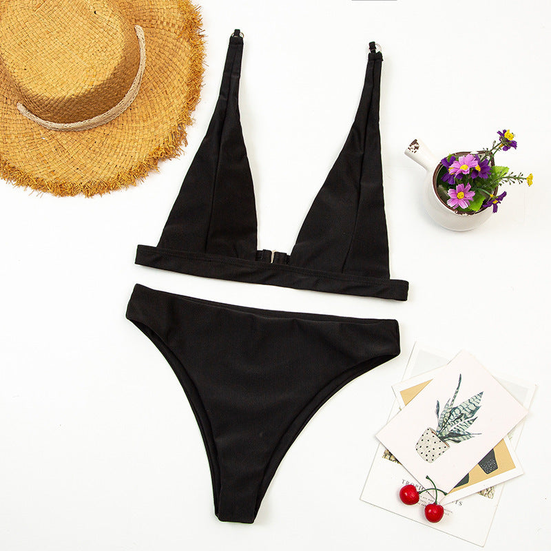 Women’s Sexy Solid Color Nylon Swimsuit With Chest Pad, One-Piece Swimwear