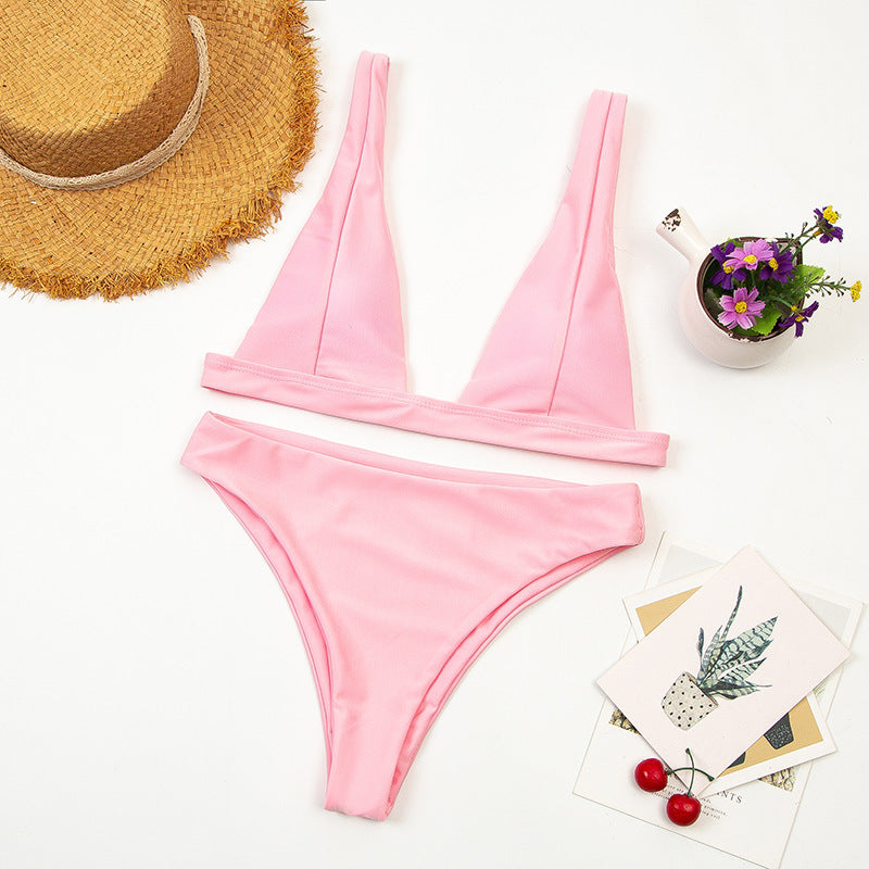 Women’s Sexy Solid Color Nylon Swimsuit With Chest Pad, One-Piece Swimwear