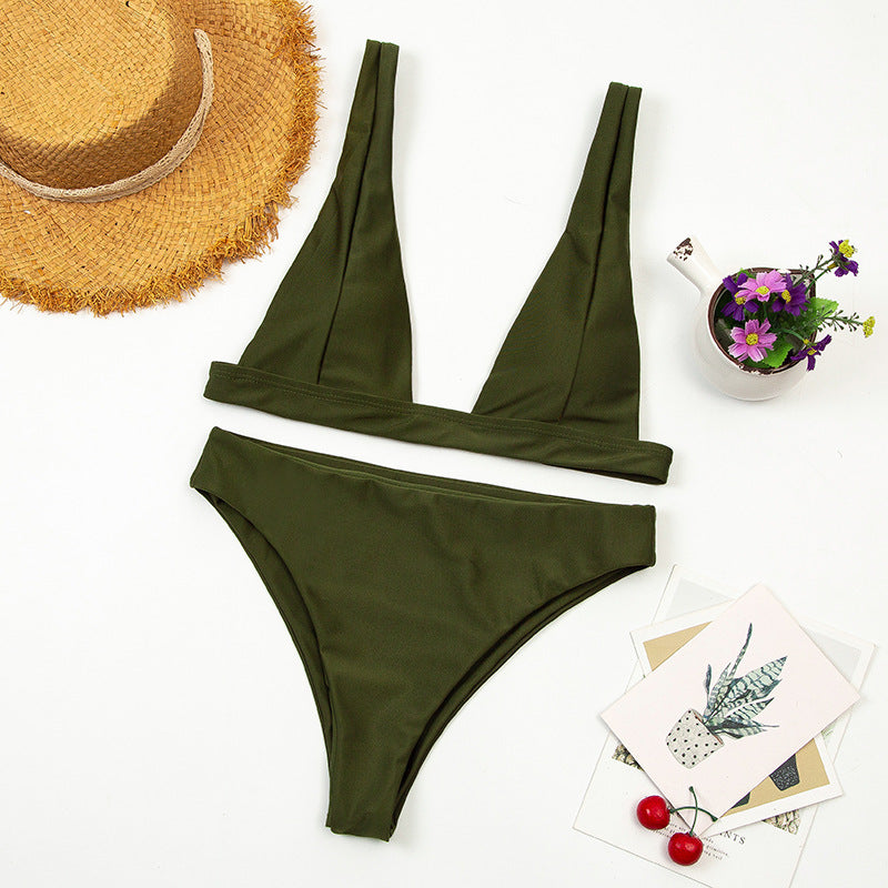 Women’s Sexy Solid Color Nylon Swimsuit With Chest Pad, One-Piece Swimwear