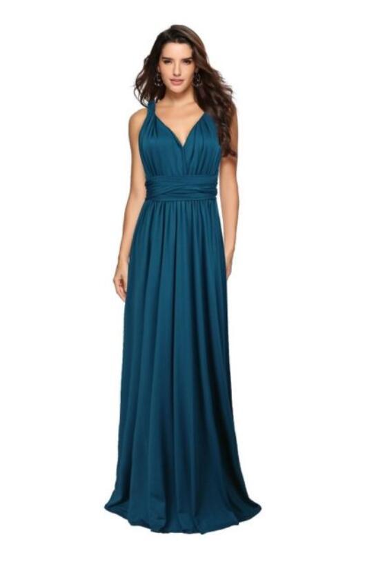 Women's Multi-Way Convertible Halter Maxi Dress – Backless Lace-Up Gown with Long Straps