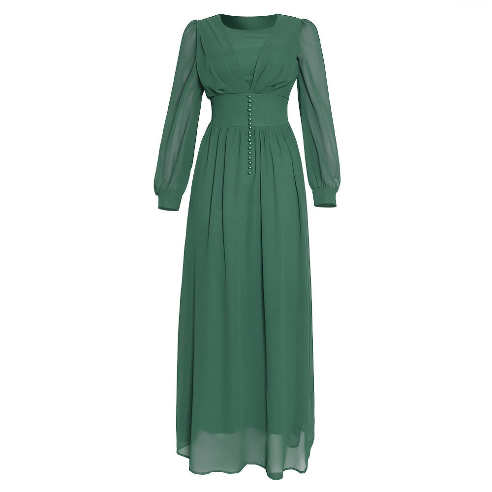 Elegant Long-Sleeve Collage Maxi Dress – Multiple Colors