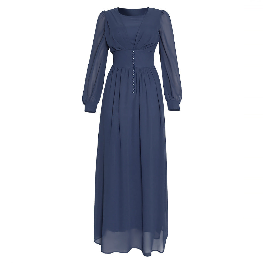 Elegant Long-Sleeve Collage Maxi Dress – Multiple Colors