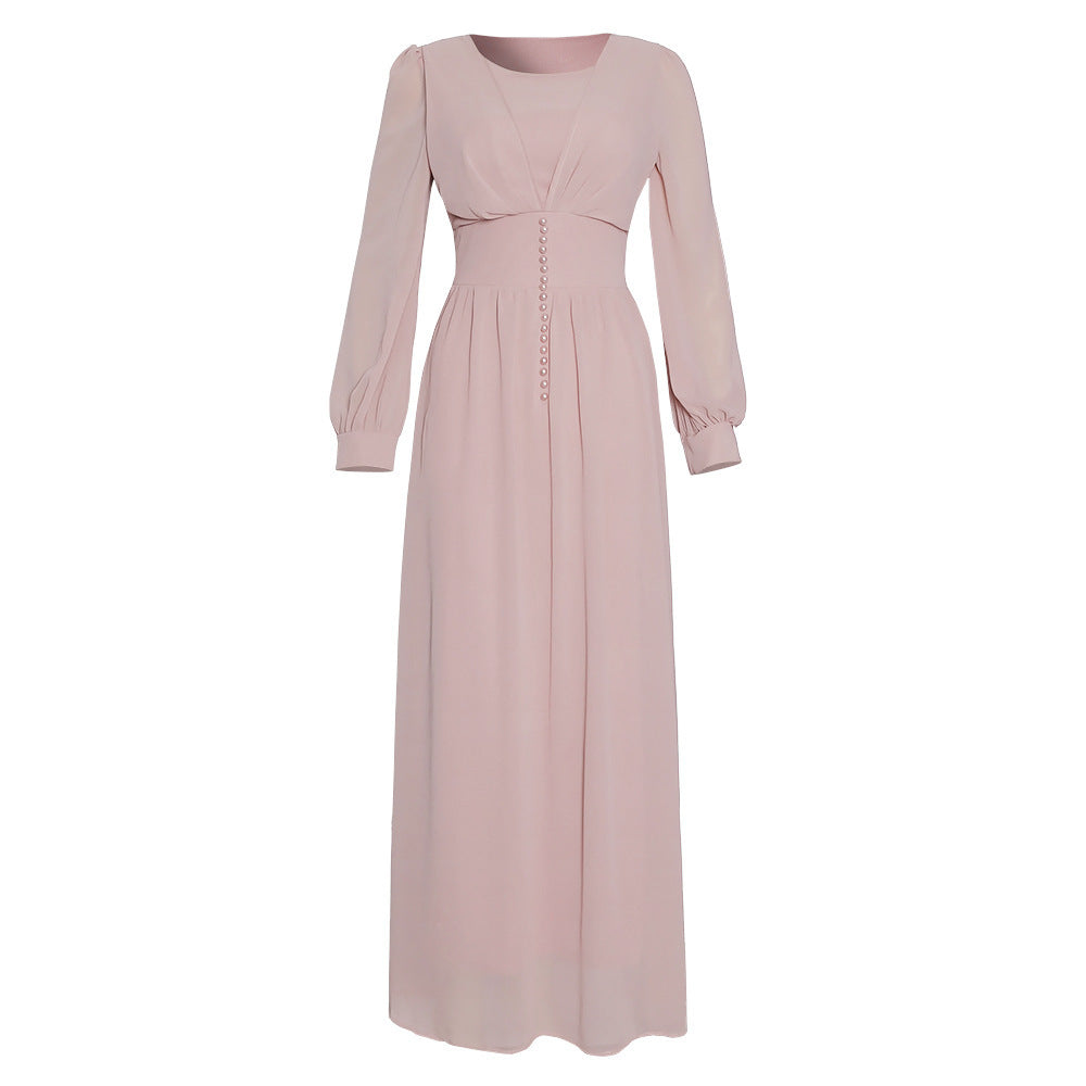 Elegant Long-Sleeve Collage Maxi Dress – Multiple Colors
