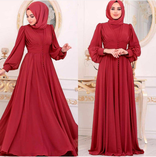 Stylish long-sleeve maxi dress with collage/splicing design. Made from soft polyester, available in pink, red, green, navy blue, and blue. Perfect for parties and formal events.