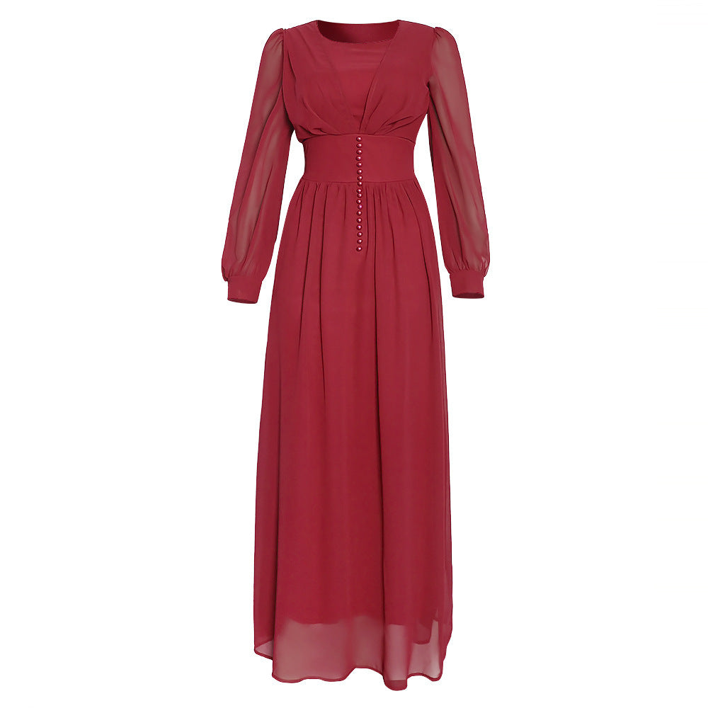 Elegant Long-Sleeve Collage Maxi Dress – Multiple Colors