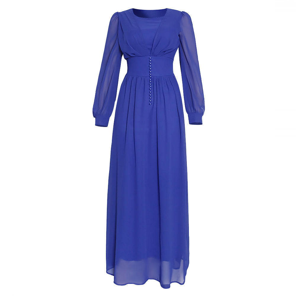Elegant Long-Sleeve Collage Maxi Dress – Multiple Colors