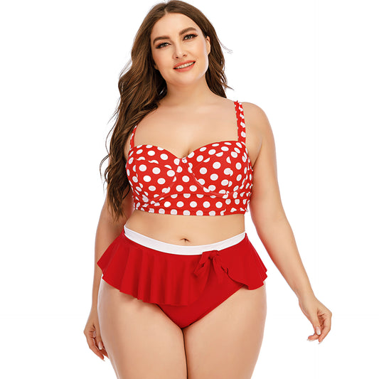 Shop Women’s Retro Polka Dot Swimsuit – vintage-inspired one-piece available in red or blue. Plus sizes L–5XL. Comfortable, stretchy, and perfect for beach or pool.