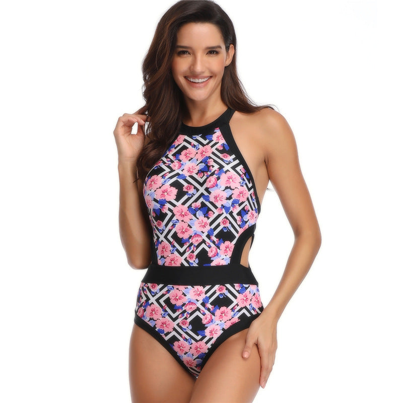 Women’s Japanese Floral Swimsuit – One-Piece Nylon Swimwear