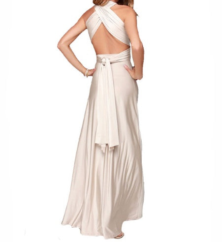 Women's Multi-Way Convertible Halter Maxi Dress – Backless Lace-Up Gown with Long Straps
