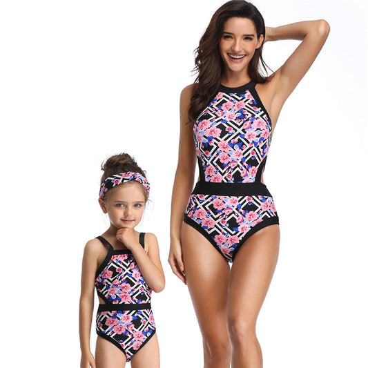 Women’s Japanese Floral Swimsuit – One-Piece Nylon Swimwear