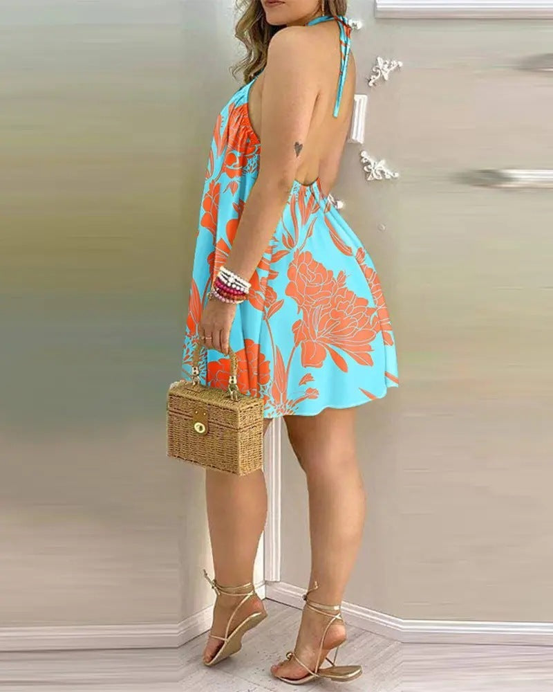 3D Print Gradient A-Line Dress – Nature-Inspired Mid Skirt with Loose Waist