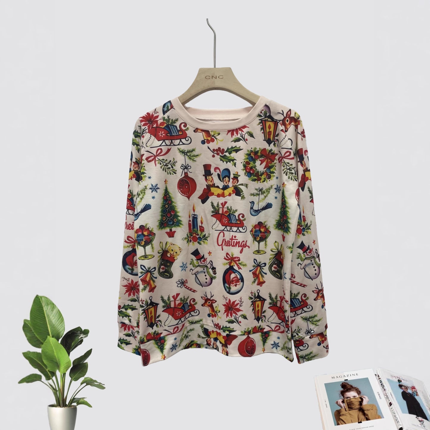 Pullover Sweatshirt – 3D Print Raglan Sleeve Polyester Top, Sizes S–XXL