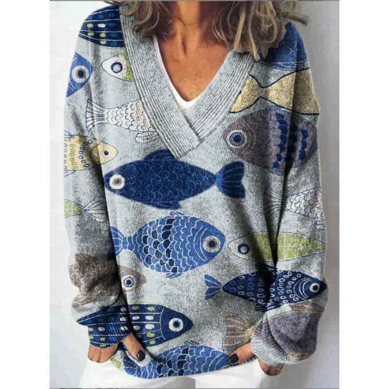 Women’s 3D Effect Pullover Sweater – Digital Print Polyester Top, Sizes S–5XL