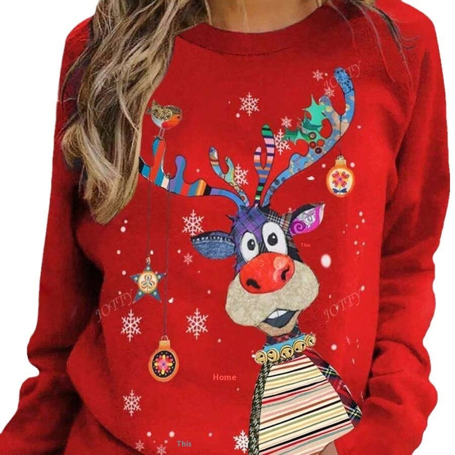Women’s Santa Claus 3D Pullover Festive Round Neck Christmas Sweater