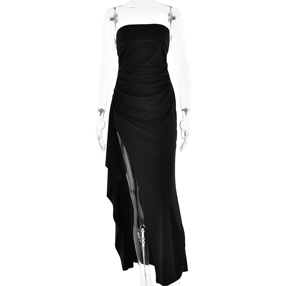 Backless Tube Top A-Line Maxi Dress – Sleeveless High Waist Evening Dress
