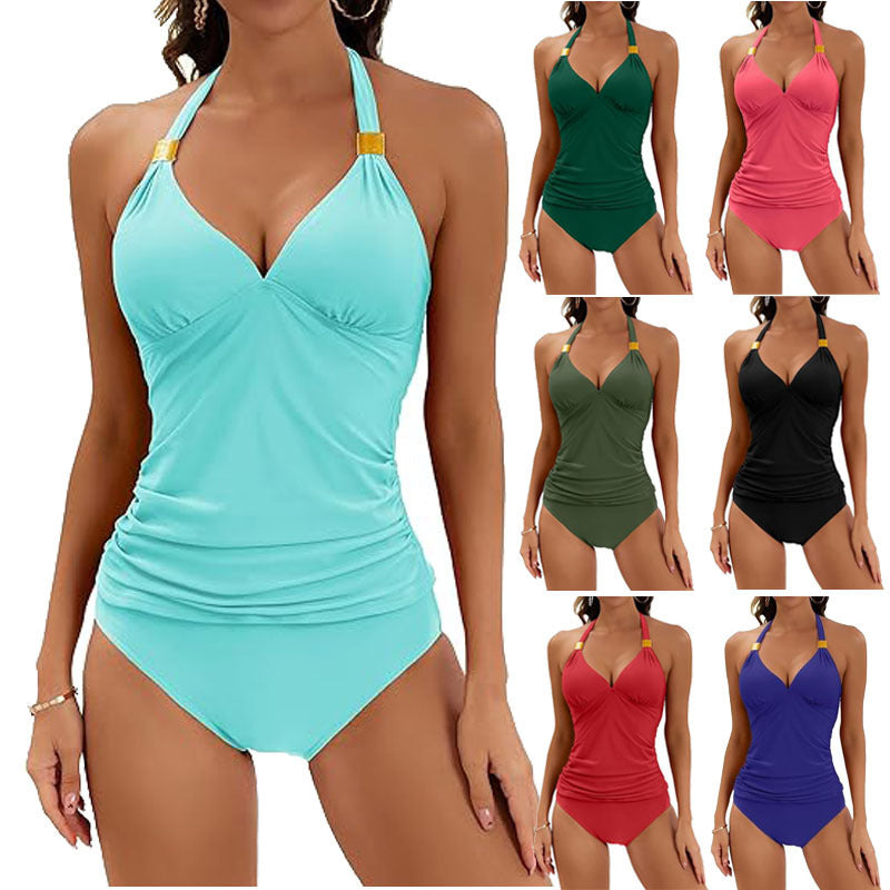 Women’s Solid Color Swimwear Set Milk Silk Two-Piece