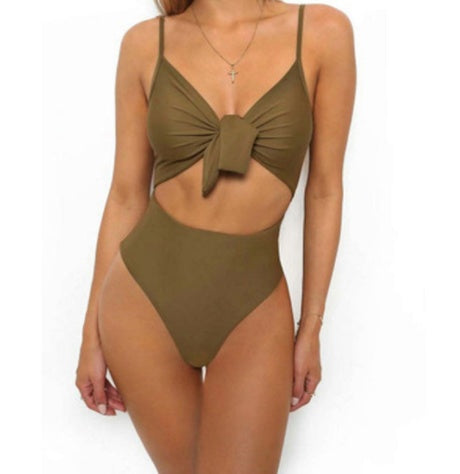 Women’s One-Piece Swimsuit – Sexy Solid Color Backless Swimwear with Chest Pad