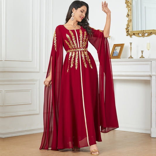 chiffon dress, long dress, split sleeve dress, red dress, black dress, polyester dress, formal women’s dress, evening dress, M L XL XXL dress, elegant long skirt dress