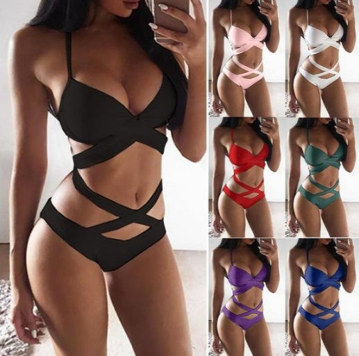 Shop women’s sexy solid color nylon bikini with steel support & chest pad. High elasticity, durable & stylish swimsuit for beach and pool days.